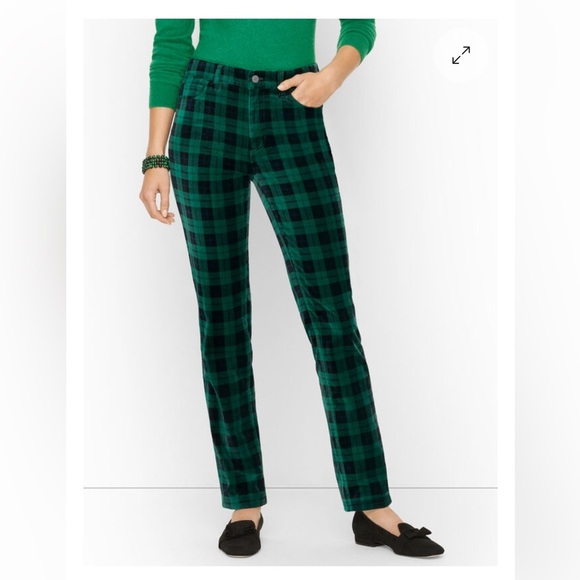 Talbots Velveteen Straight Leg Pants. Size 2. Green Plaid. - Picture 1 of 12